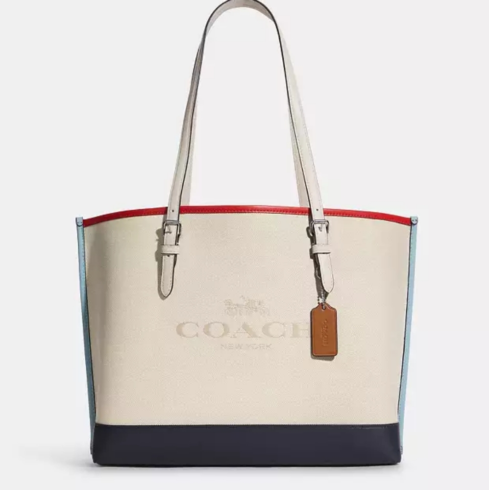 Coach Cream and Navy Tote Bag